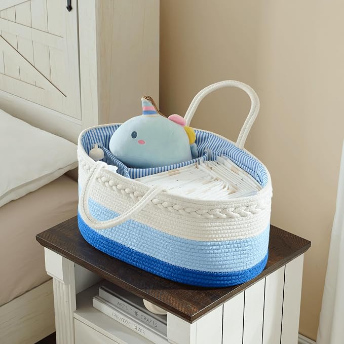 luxury little Diaper Caddy Organizer, Large Cotton Rope Nursery Basket - Image 5