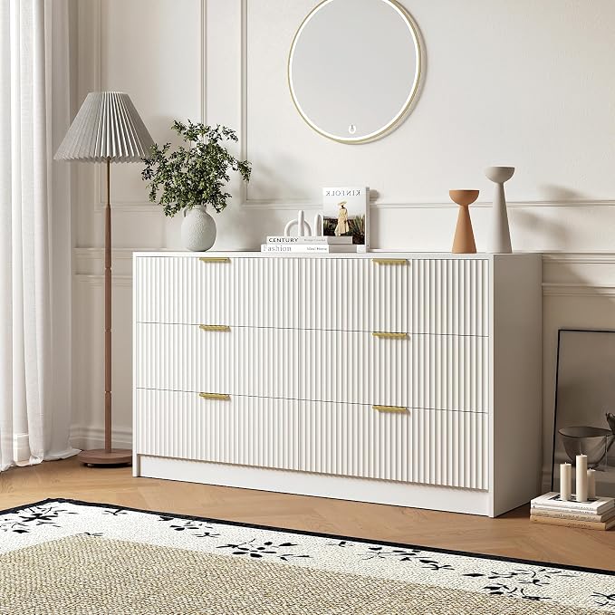 6 Drawers Fluted Dresser for Bedroom, Large Floor Chest of Drawers, Modern Long - Image 7