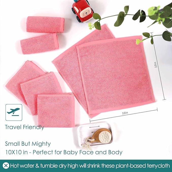 Baby Washcloths 6 Pack, 10x10 inch Heavenly Soft Pink Wash Cloths - Image 6