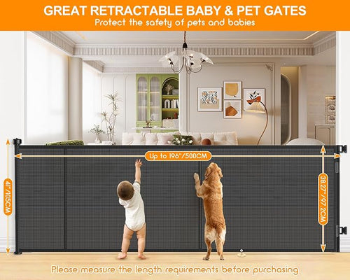 196 Inch Retractable Baby Gates Extra Wide, 41 Inch Reinforced Extra Tall Gate - Image 2