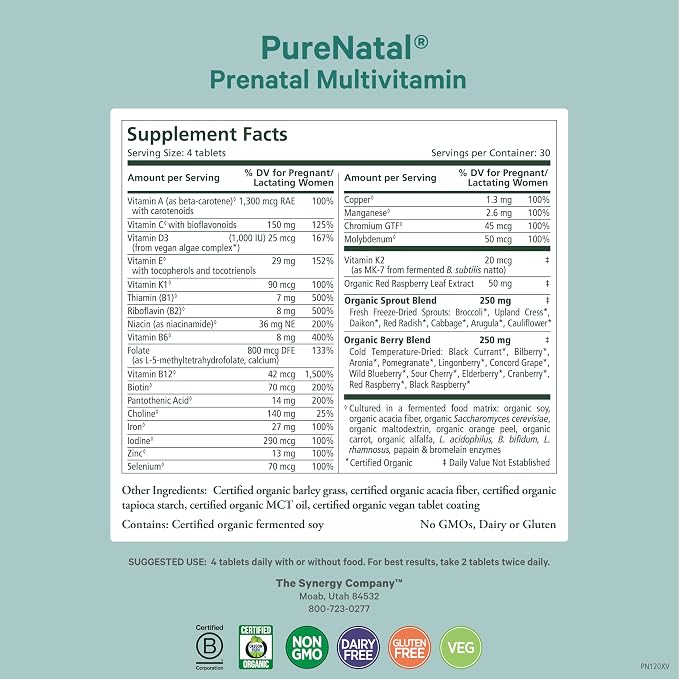PURE SYNERGY PureNatal Prenatal Vitamins | Vegan Supplement Made - Image 2
