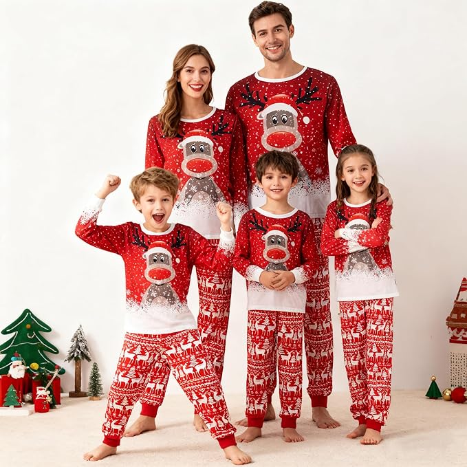 Awoscut Christmas Family Matching Pajamas Christmas Pjs Holiday Nightwear - Image 4