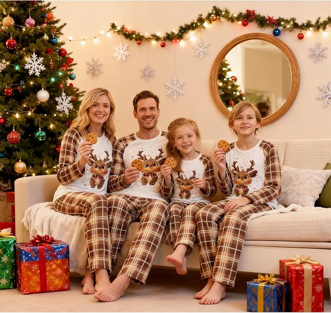 Awoscut Christmas Family Matching Pajamas Christmas Pjs Holiday Nightwear - Image 5