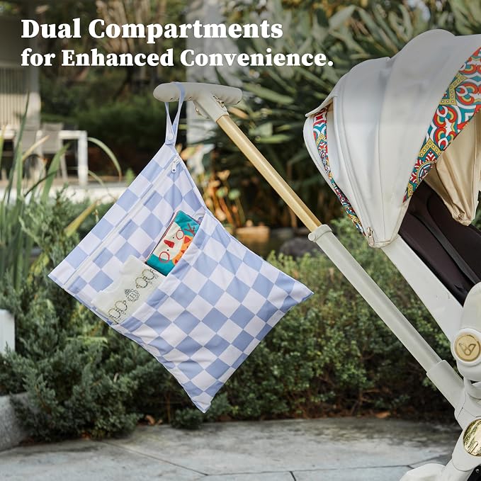 Blue Checkered Waterproof Wet Dy Diaper Bag - Image 3