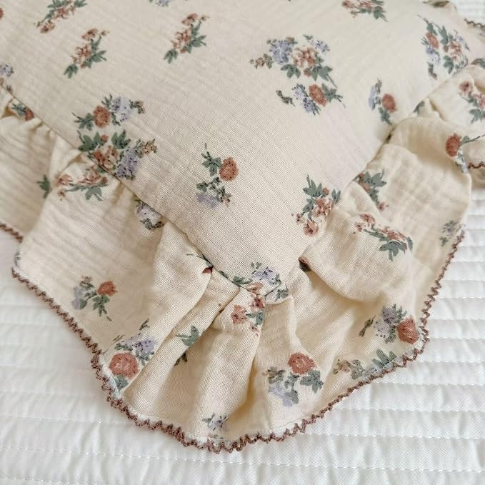 BuLuTu Kids Toddler Muslin Pillowcase Girls Boys Shabby Chic Floral Pillow Cases - Image 5
