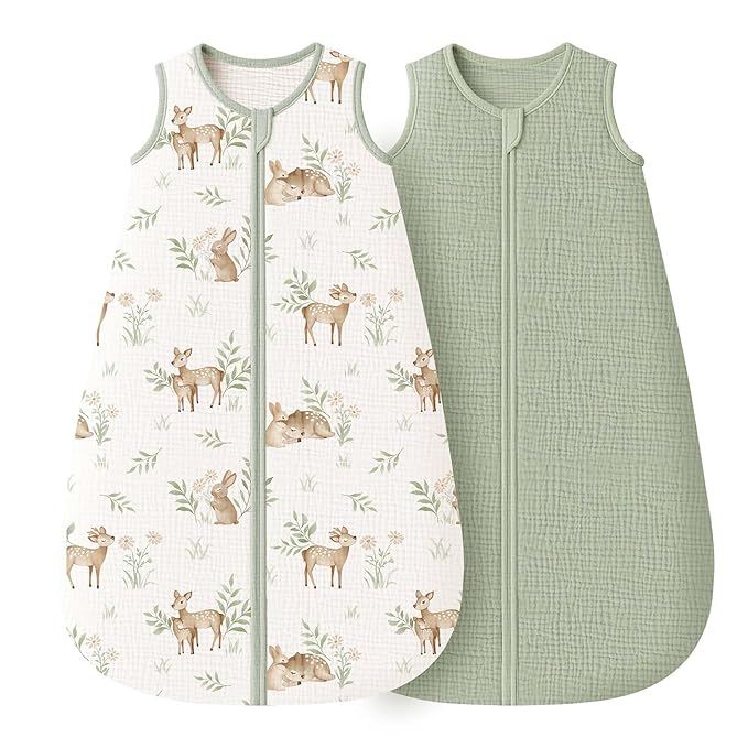 Konssy Muslin Baby Sleep Sack 6-12 Months 0.8 TOG, 2 Pack 100% Cotton Wearable by Konssy