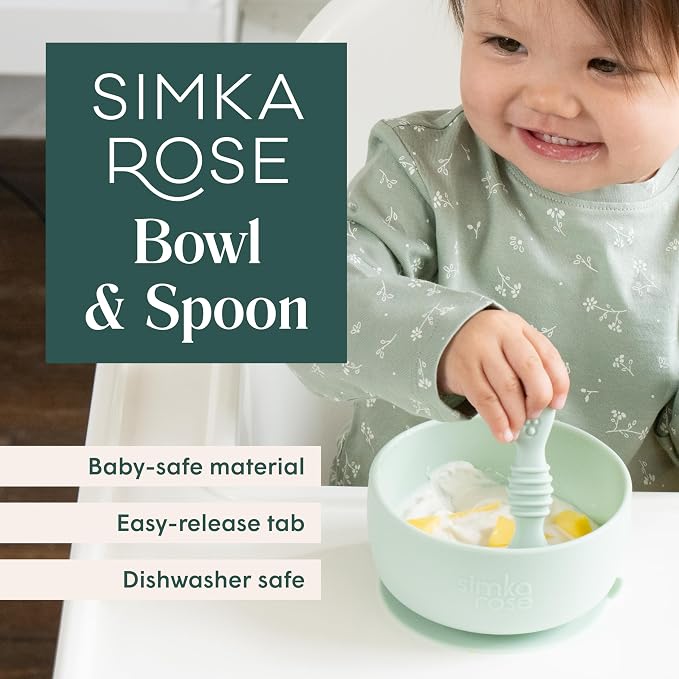 Simka Rose Baby Bowl & Spoon Set, Baby Bowls Suction - Image 2