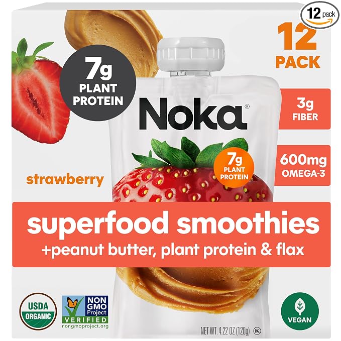 Noka Superfood Fruit & Nut Butter Smoothie Pouches, Healthy Snacks 12 Pack by NokaSuperfoodSnacks