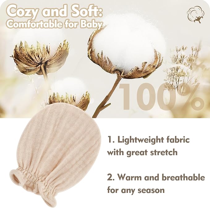 Pro Goleem Muslin Baby Mittens for Newborn, 100% Cotton No Scratch Soft - Image 4