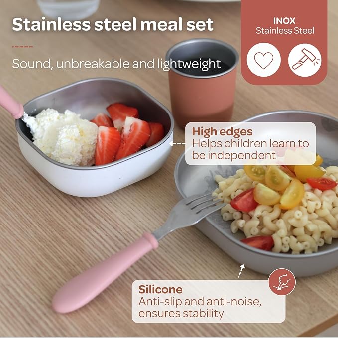 BEABA Stainless Steel Meal Set | Microwave and Oven Safe | Baby Plates Baby - Image 3