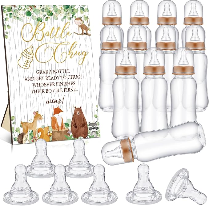 TrelaCo Woodland Animal Cool Baby Shower Games Bottle Chug Sign Wooden Woodland by TrelaCo