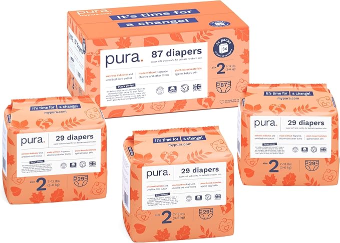 Pura Hypoallergenic Diapers, Size 2 Totally Chlorine Free, Wetness Indicator by MyPura