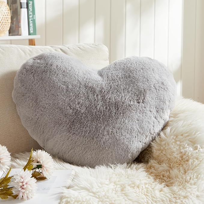 EastTree Heart Pillows, Light Grey Heart Shaped Pillows, Ultra Soft Extra-Large by EastTreeHomeGuide