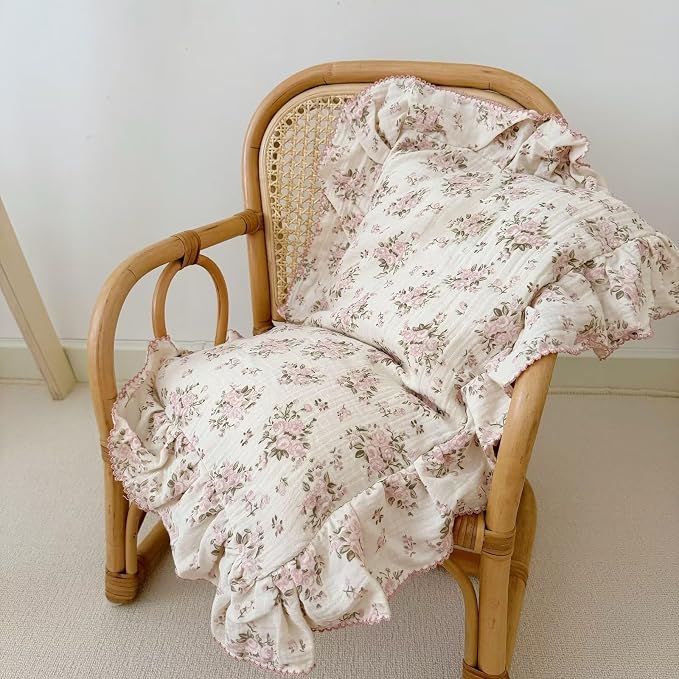 BuLuTu Muslin Cotton Toddler Pillowcases 14"x20", Shabby Chic Pink Floral Kids - Image 8
