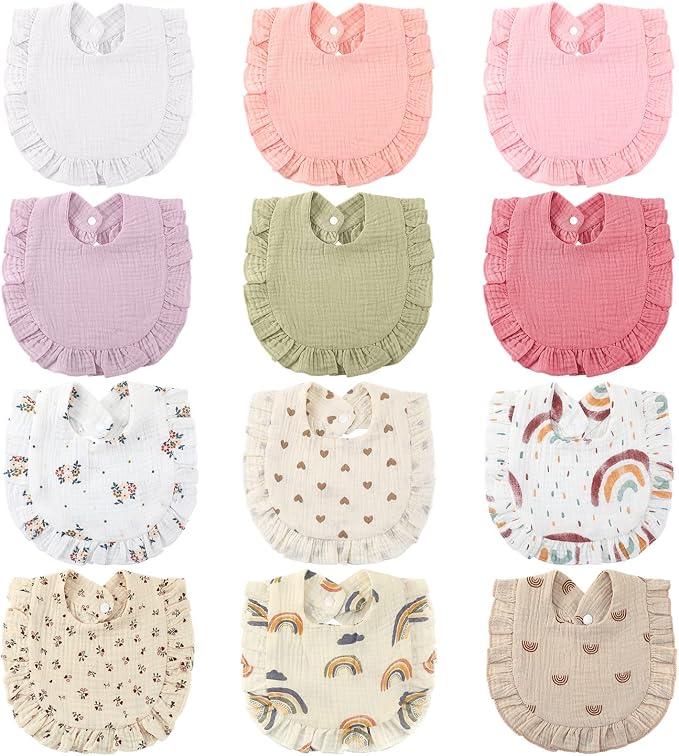 Geyoga 12 Pack Muslin Baby Bibs Adjustable Bandana Drool Bib by Geyoga