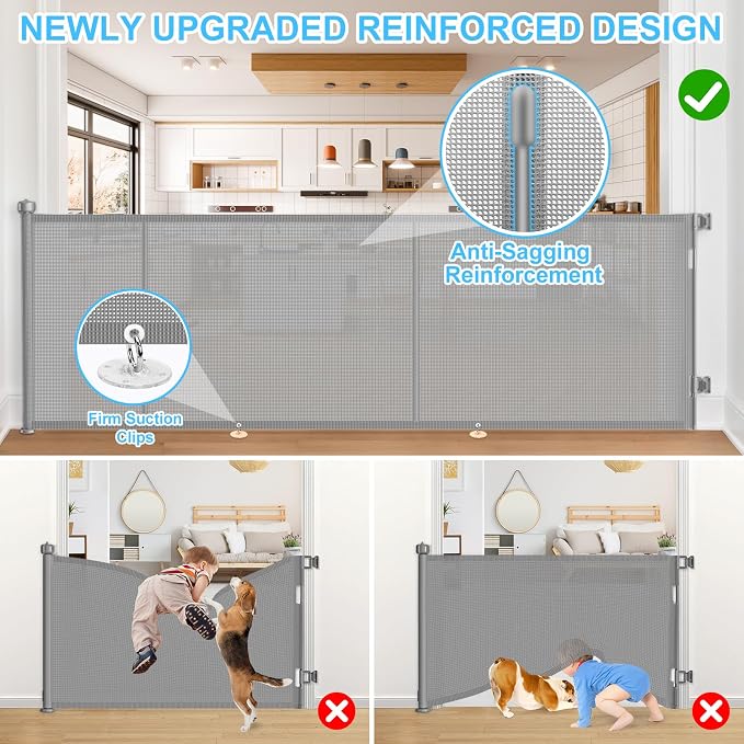 196 Inch Retractable Baby Gates Extra Wide, 41 Inch Reinforced Extra Tall Gate - Image 4