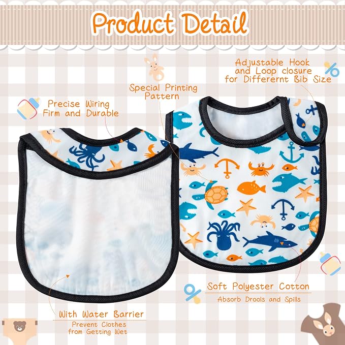 7Pcs Cotton Waterproof Baby Bibs Hook Loop Closure Newborn Bib Keepsake Baby - Image 3