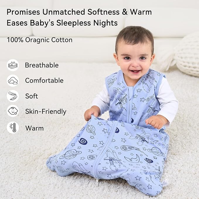 Baby Sleep Sack 6-12 Months 1.0 Tog Baby Wearable Blanket 100% Cotton Sleeping - Image 2