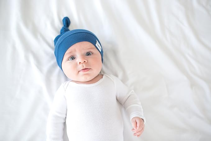 Copper Pearl Baby Beanie Hat Top Knot Stretchy Soft River 0-4mo - Image 4