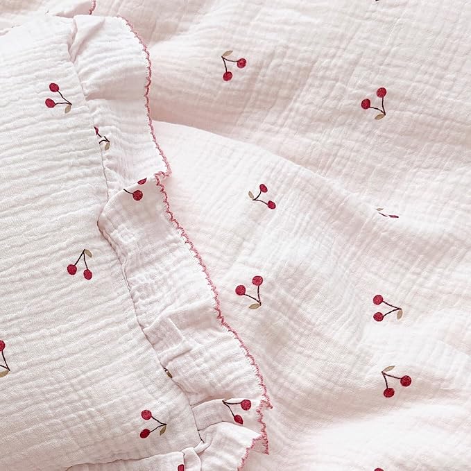 BuLuTu Cotton Muslin Kids Toddler Pillowcase Cherry Pattern, Soft Travel Pillow - Image 6