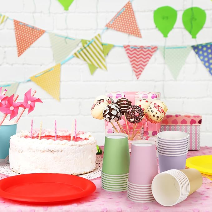 URATOT 120 Pieces 9 Ounce Disposable Paper Cups Pastel Rainbow Party Cups - Image 6