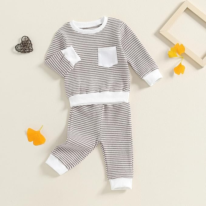 Toddler Baby Boy Fall Clothes Waffle Outfit Long Sleeve Color Blocking - Image 5