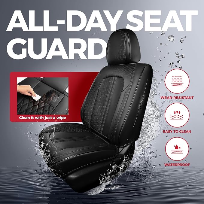 FREESOO Black Car Seat Covers Full Set, Universal Leather Seat Covers - Image 3