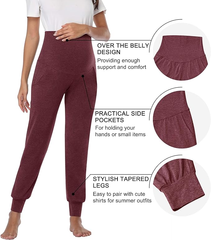 AMPOSH Women's Maternity Pants Stretchy Lounge Workout Pants Casual Loose Comfy - Image 2