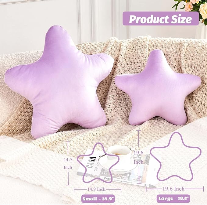 Lavender Star Throw Pillow, Cute Star Pillow Room Decor, Soft 19.6" Star Shaped - Image 2