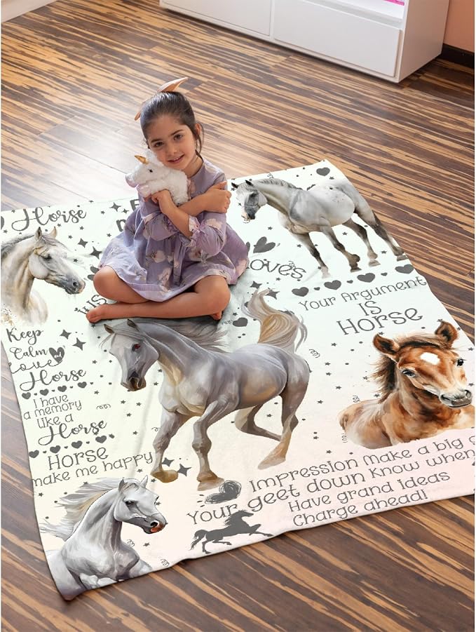 Horse Throw Blanket for Women Men Flowers Animals Blanket Gifts for Adults Cute - Image 6