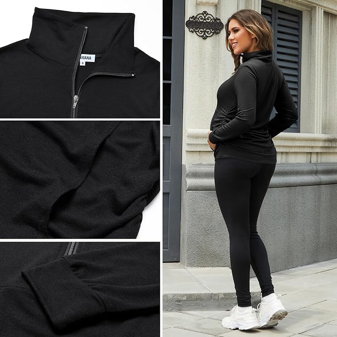 GINKANA Maternity Women's Long Sleeve Shirt Half Zipper Lapel Lightweight - Image 7