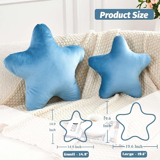 Dusty Blue Star Throw Pillow, Cute Star Pillow Room Decor, Soft 19.6" Star - Image 2