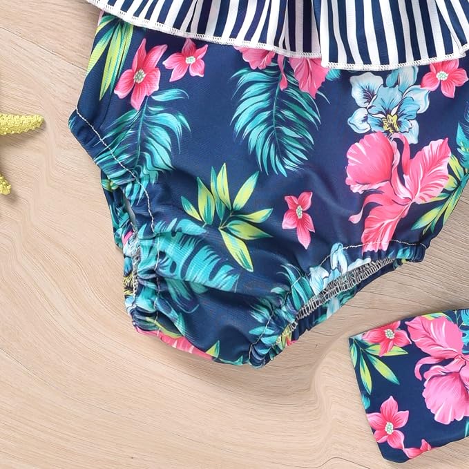 Toddler Baby Girls Ruffles Bikini One Piece Swimsuits Floral Off Shoulder - Image 4