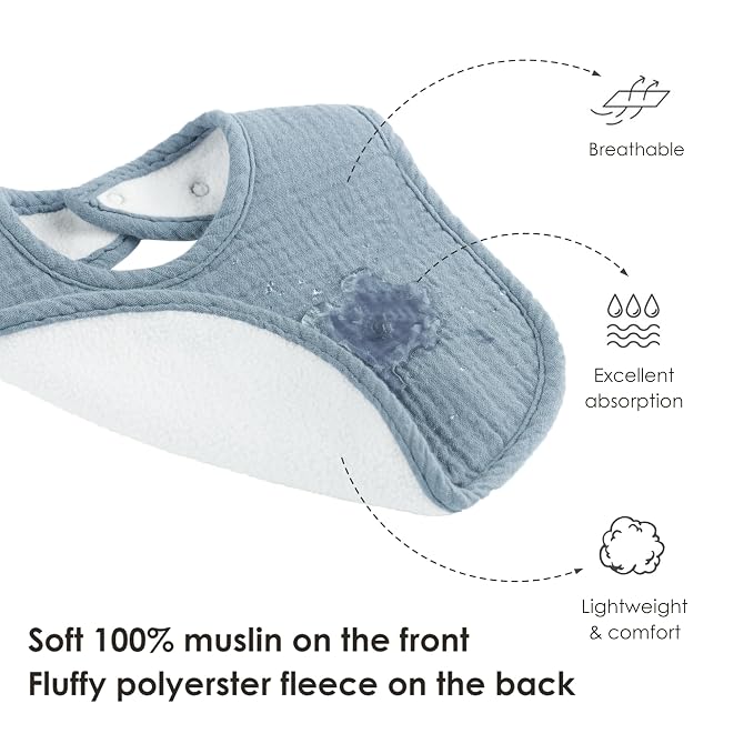 8-Pack Baby Muslin Bibs, Soft Cotton Drool Bibs - Image 5