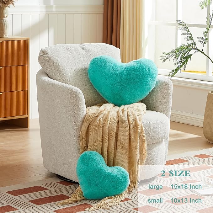 EastTree Heart Pillows, Teal Heart Shaped Pillows, Ultra Soft Extra-Large - Image 2