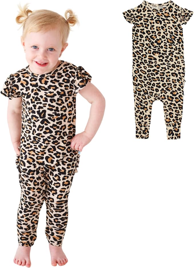 Posh Peanut Baby Girl Pajamas – Ruffled Cap Sleeve Romper PJs – Soft Viscose by PoshPeanut