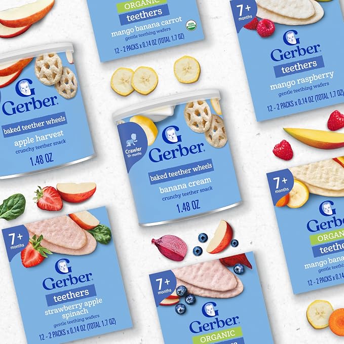 Gerber Baked Teether Wheels, Banana Cream Crunchy Teether Snack, Baby Crackers - Image 7