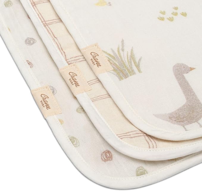Crane Baby Burp Cloth Set, 3-pc. Charlie Farmhouse Goose Collection, Soft 100% - Image 5