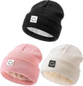 Baby Beanie Hat 3 Packs with Cute Smiley Face, Toddler Girls Boys Baby Hats by Hispeka