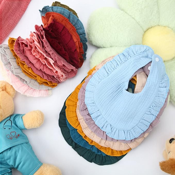 Kenning 18 Pcs Muslin Drool Baby Bibs Baby Girl Ruffle Bibs Absorbent Cotton - Image 5