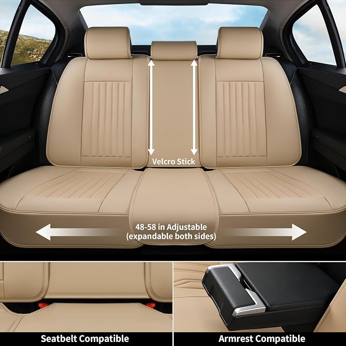 Coverado Beige Nappa Leather Car Seat Covers, Universal Fit Front Seats - Image 7