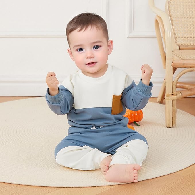 Kupretty Toddler Baby Boy Fall Winter Clothes Color Block Long Sleeve - Image 2