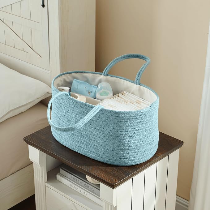 Baby Diaper Caddy Organizer, Extra Large Cotton Rope Nursery Diaper Basket - Image 5