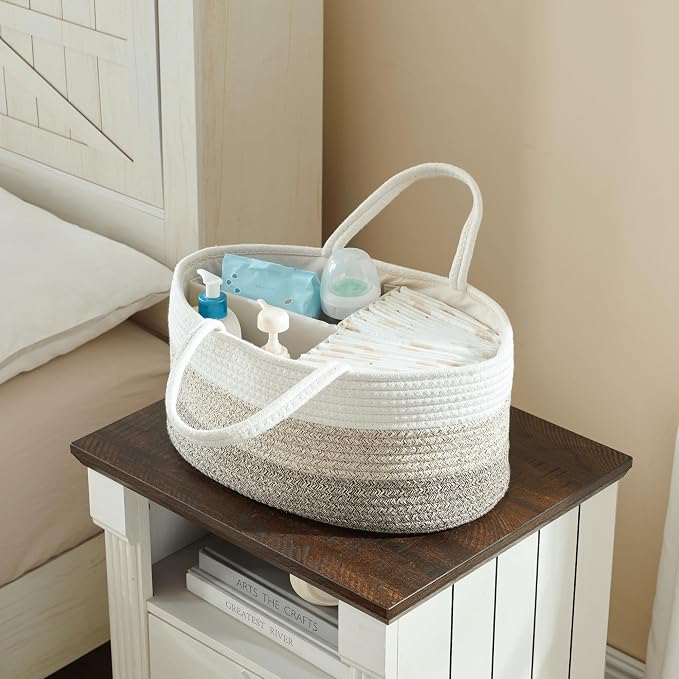 Baby Diaper Caddy Organizer, Large Cotton Rope Nursery Diaper Basket, Changing - Image 6