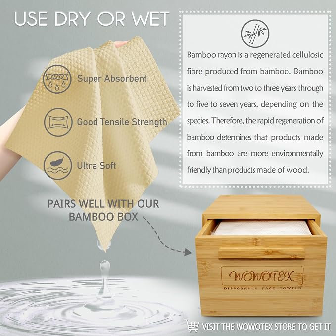 Bamboo Rayon Disposable Face Towel Biodegradable Large Dry Face Wipes 60 - Image 5