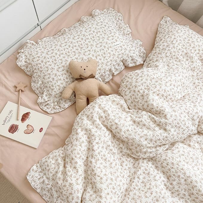 BuLuTu Cotton Muslin Kids Toddler Pillowcase Standard Cute Camellia Flowers - Image 7