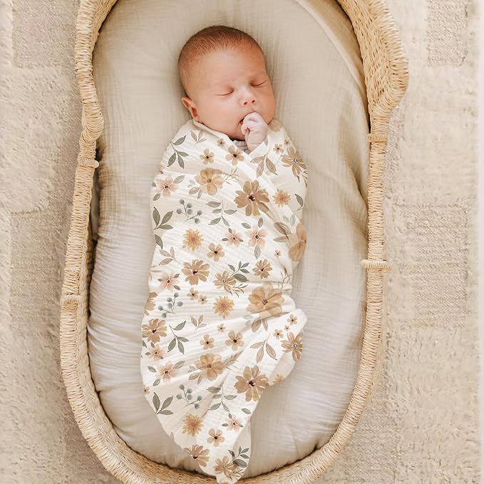 Konssy Muslin Swaddle Blankets for Boys Girls, 2 Pack Receiving Baby Blanket - Image 3