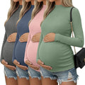 4 Packs Womens Maternity Shirts Long Sleeve Cotton Ribbed Pregnancy Mock Neck by Oakgarden
