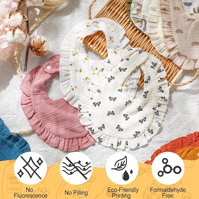 Mepase 10 Pcs Large Muslin Baby Girl Bibs Drool Teething Bibs Lap Shoulder - Image 7