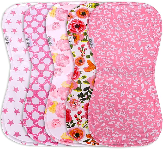 5-Pack Organic Cotton Burp Cloths – Large, Ultra-Soft 3-Layer Towels by KiddyStar%C2%AE